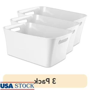 3 Pack Large Storage Bins Plastic Containers with Handles Organizing Closet Kitchen Bathroom Living Space